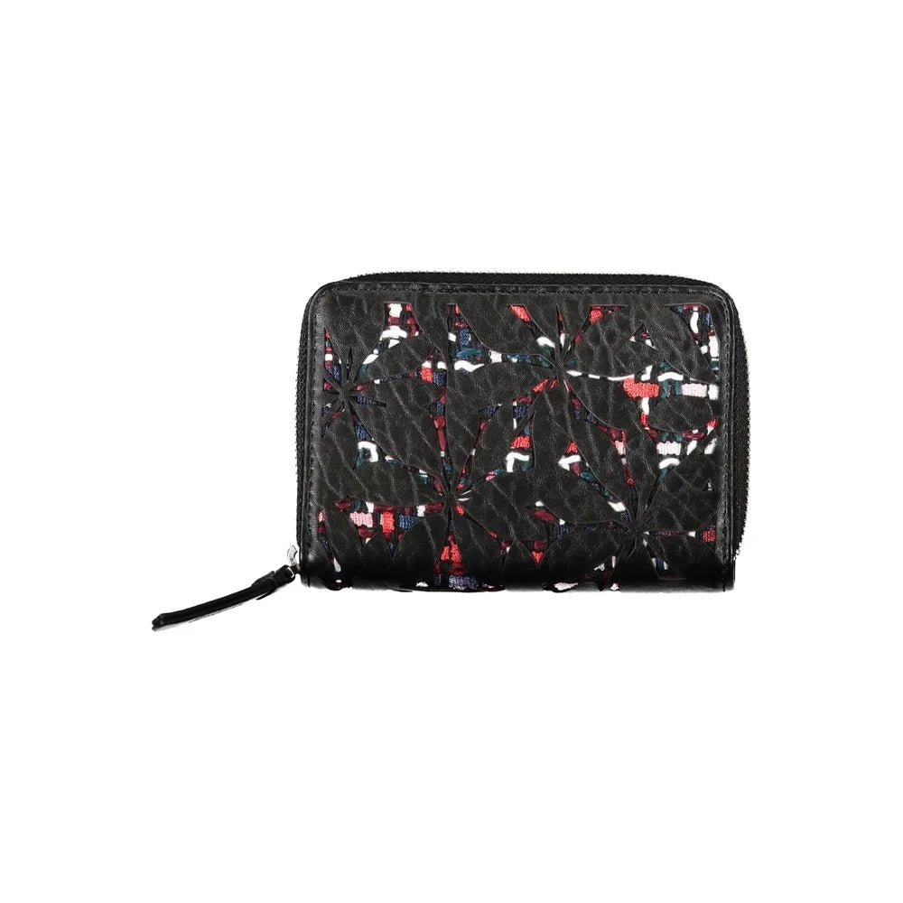 Desigual Elegant Black Zip Wallet with Contrasting Accents - Wallets