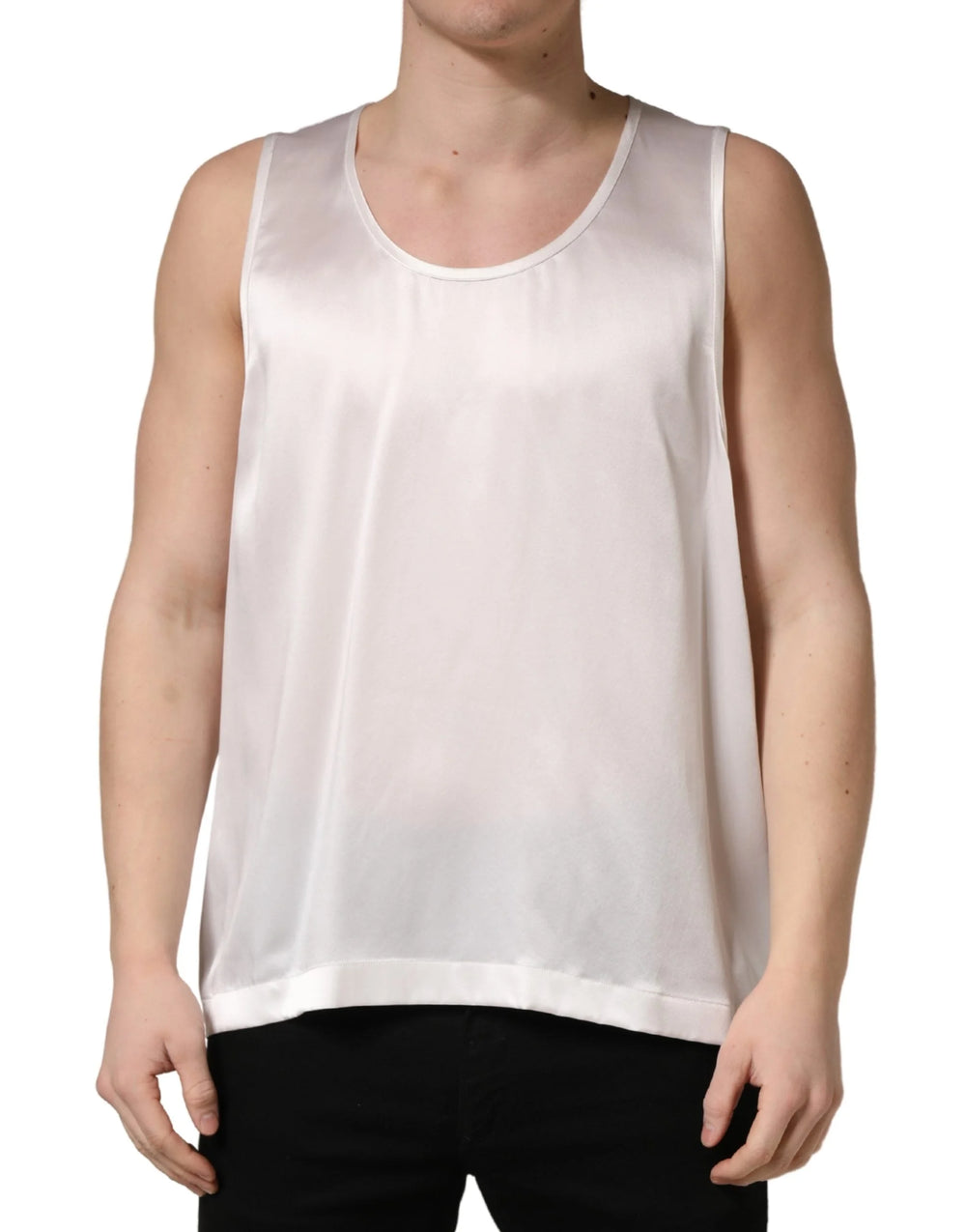 Dolce & Gabbana White Satin Polyester SleevelessTank T-shirt - IT50 | L