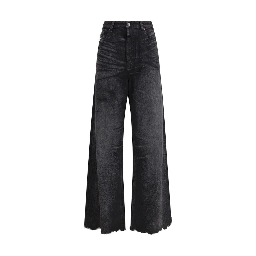 Diesel Black Cotton Relaxed Fit Jeans