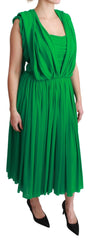 Dolce & Gabbana 100% Silk Green Sleeveless Pleated Maxi Dress - IT40|S - Dresses
