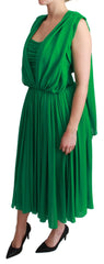 Dolce & Gabbana 100% Silk Green Sleeveless Pleated Maxi Dress - IT40|S - Dresses