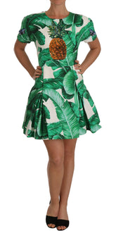 Dolce & Gabbana A-Line Banana Leaf Pineapple Crystal Dress - Dresses