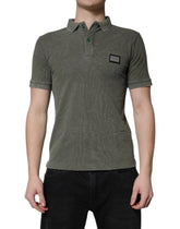 Dolce & Gabbana Army Green Logo Plaque Cotton Polo Shirt T-shirt - Polos