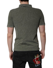 Dolce & Gabbana Army Green Logo Plaque Cotton Polo Shirt T-shirt - Polos