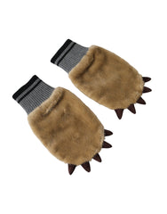 Dolce & Gabbana Beige Acrylic Knitted Fur Wrist Mitten Gloves - Gloves & Mittens