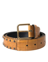 Dolce & Gabbana Beige Alligator Leather Studded Metal Buckle Belt - 85 cm / 34 Inches - Belts