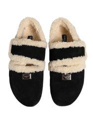 Dolce & Gabbana Beige Black Faux Fur Flats Men Sandals Shoes - EU44/US11