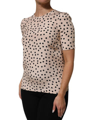 Dolce & Gabbana Beige Black Polka Dot Silk Short Sleeve Blouse Top - IT40|S - Blouses