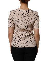 Dolce & Gabbana Beige Black Polka Dot Silk Short Sleeve Blouse Top - IT40|S - Blouses