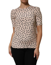 Dolce & Gabbana Beige Black Polka Dot Silk Short Sleeve Blouse Top - IT40|S - Blouses