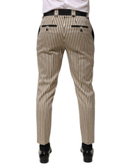 Dolce & Gabbana Beige Black Striped Cotton Slim Fit Trousers Pants - IT46 | S - Trousers
