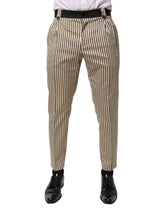 Dolce & Gabbana Beige Black Striped Cotton Slim Fit Trousers Pants - IT46 | S - Trousers