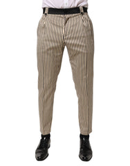Dolce & Gabbana Beige Black Striped Cotton Slim Fit Trousers Pants - IT46 | S - Trousers