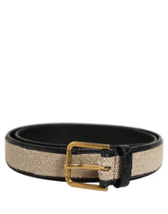 Dolce & Gabbana Beige Black Woven Leather Metal Buckle Belt - 90 cm / 36 Inches