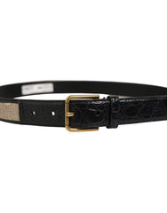 Dolce & Gabbana Beige Black Woven Leather Metal Buckle Belt - 90 cm / 36 Inches