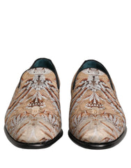 Dolce & Gabbana Beige Brocade Men Slip On Dress Loafers Shoes - EU42/US9