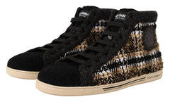 Dolce & Gabbana Beige Brown Wool Cotton High Top Sneakers - EU44/US11