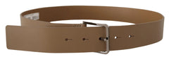 Dolce & Gabbana Beige Calf Leather Wide Silver Metal Belt - 90 cm / 36 Inches - Belts