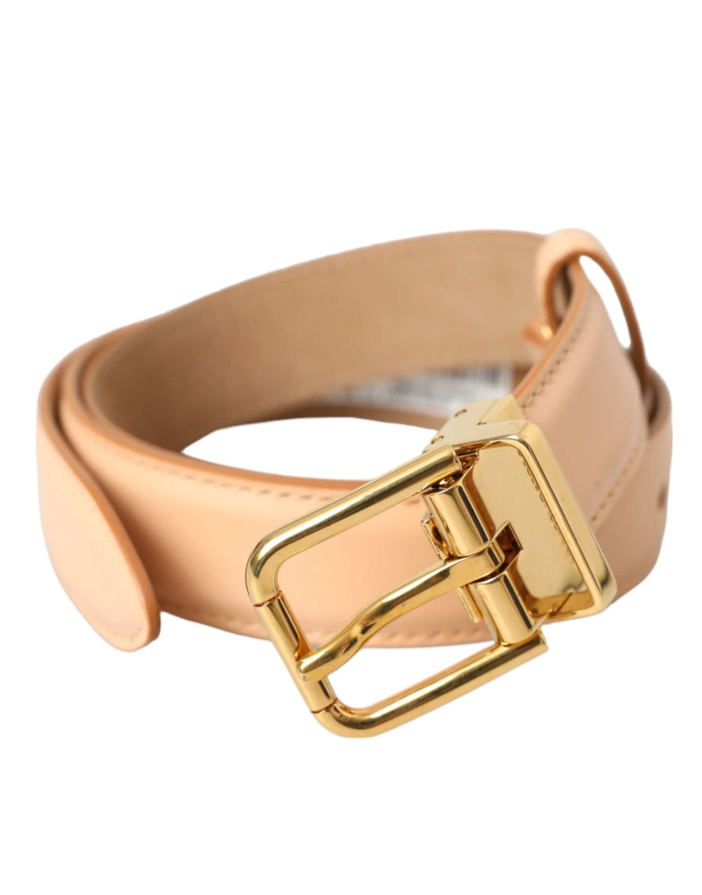 Dolce & Gabbana Beige Calfskin Leather Gold Metal Buckle Belt - 75 cm / 29,5 Inches