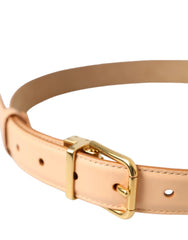 Dolce & Gabbana Beige Calfskin Leather Gold Metal Buckle Belt - 75 cm / 29,5 Inches