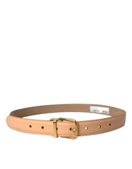 Dolce & Gabbana Beige Calfskin Leather Gold Metal Buckle Belt - 80 cm / 32 Inches - Belts