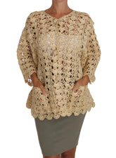 Dolce & Gabbana Beige Cardigan Crochet Knitted Raffia Sweater - IT40|S - Cardigans