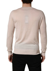 Dolce & Gabbana Beige Cashmere V-neck Men Pullover Sweater - IT46 | S
