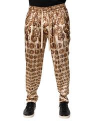 Dolce & Gabbana Beige Coin Print Silk Twill Men Jogger Pants - IT50 | L - Joggers
