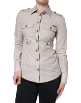 Dolce & Gabbana Beige Cotton Collared Button Down Shirt Top - Shirts