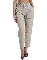 Dolce & Gabbana Beige Cotton High Waist Tapered Pants - Trousers