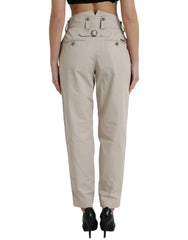 Dolce & Gabbana Beige Cotton High Waist Tapered Pants - Trousers