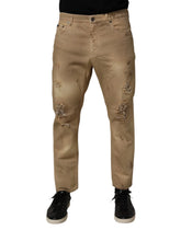 Dolce & Gabbana Beige Cotton Loose Tattered Men Denim Jeans - IT48 | M - Jeans