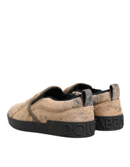 Dolce & Gabbana Beige Cotton Low Top Slip On Sneakers Shoes - EU44/US11