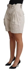 Dolce & Gabbana Beige Cotton Pleated High Waist Casual Shorts - Short Trousers