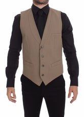 Dolce & Gabbana Beige Cotton Slim Fit Button Front Dress Vest - 48 | M - Vests