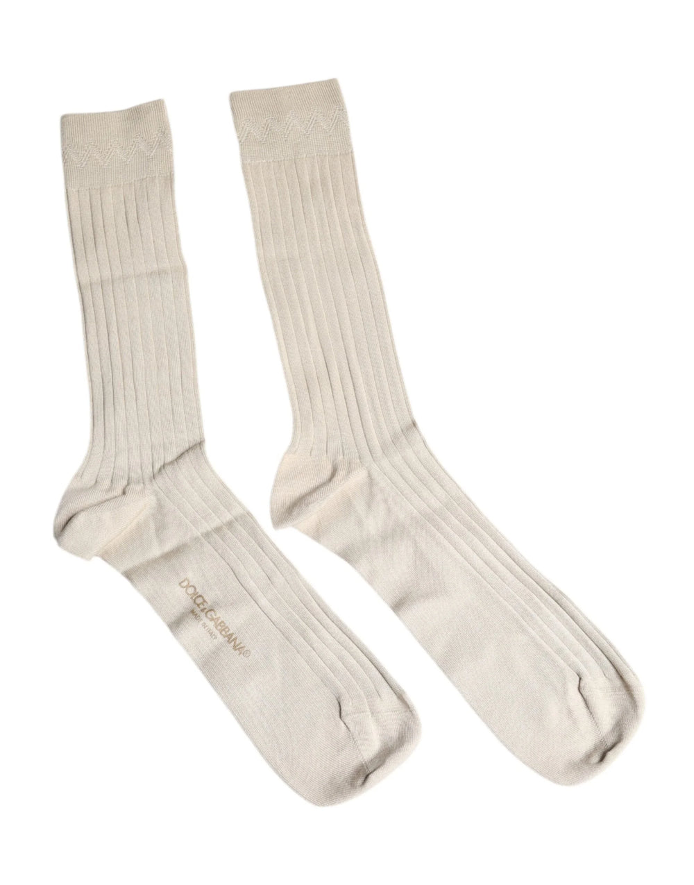 Dolce & Gabbana Beige Cotton Stretch Logo Mid Calf Socks - L - Crew Socks