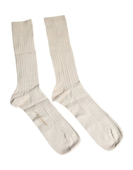 Dolce & Gabbana Beige Cotton Stretch Logo Mid Calf Socks - L - Crew Socks