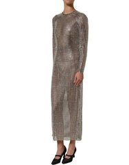 Dolce & Gabbana Beige Crystal Embellished Long Gown Dress - IT38 | XS