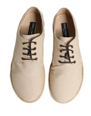 Dolce & Gabbana Beige Espadrille Sole Lace Up Canvas Derby Shoes - EU44/US11