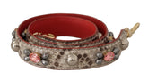 Schouderband van beige pythonleer van Dolce & Gabbana met goudkleurige studs en kreeftklauwklemmen voor luxe handtassen.
