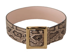 Dolce & Gabbana Beige Exotic Leather Wide Gold Metal Buckle Belt - 65 cm / 26 Inches - Belts