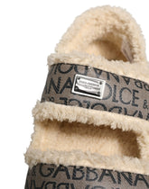 Dolce & Gabbana Beige Pelzkappen-Sandalen mit Logo-Print - EU44/US11