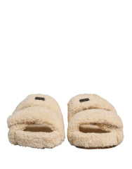 Dolce & Gabbana Beige Faux Fur Slides Men Flats Sandals Shoes - EU44/US11