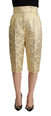 Dolce & Gabbana Beige Floral Brocade High Waist Trouser Cropped Pants - IT40|S - Trousers