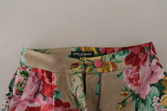 Dolce & Gabbana Beige Floral Dress Formal High Waist Pants - Trousers