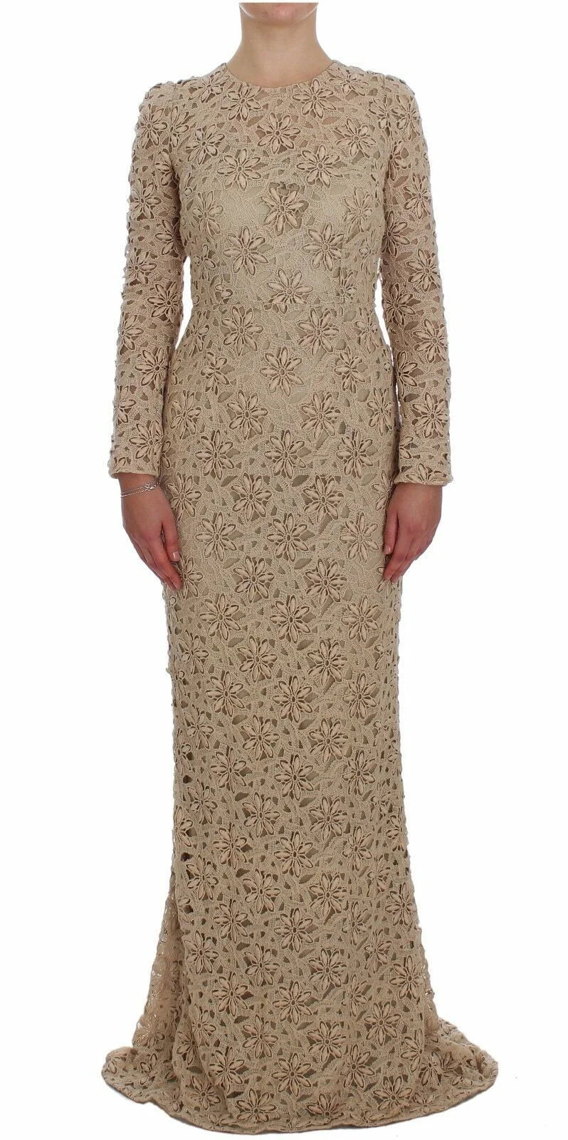 Dolce & Gabbana Beige Floral Lace Sheath Maxi Dress - IT40|S - Dresses