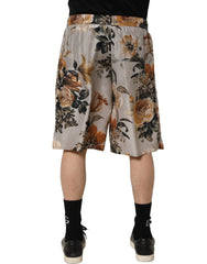 Dolce & Gabbana Beige Floral Print Silk Men Bermuda Shorts - IT50 | L
