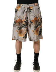 Dolce & Gabbana Beige Floral Print Silk Men Bermuda Shorts - IT50 | L