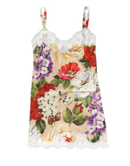 Dolce & Gabbana Beige Floral Silk Tank Short Chemise Sleepwear - IT3 | M