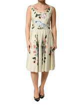 Dolce & Gabbana Beige Floral Sleeveless A-line Dress - IT40|S
